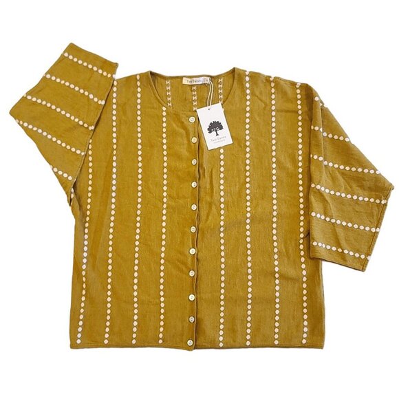 Sweaters - TWO DANES Copenhagen M Honey Gold & White Dot Cotton Koko Cardigan Sweater NWT